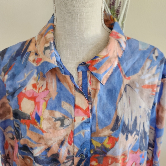 Nic+Zoe Womens Button Up Dreamscape Crinkle Shirt Size XL Multicolor Floral - Picture 5 of 11